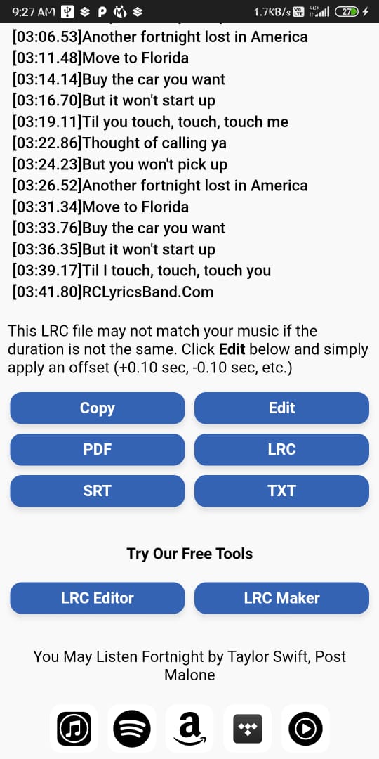 Lyrics File download for Android all music players